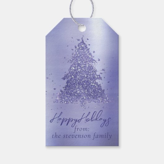 Elegant Merry Christmas | Charmanter Lila Baum Geschenkanhänger (Vorderseite)