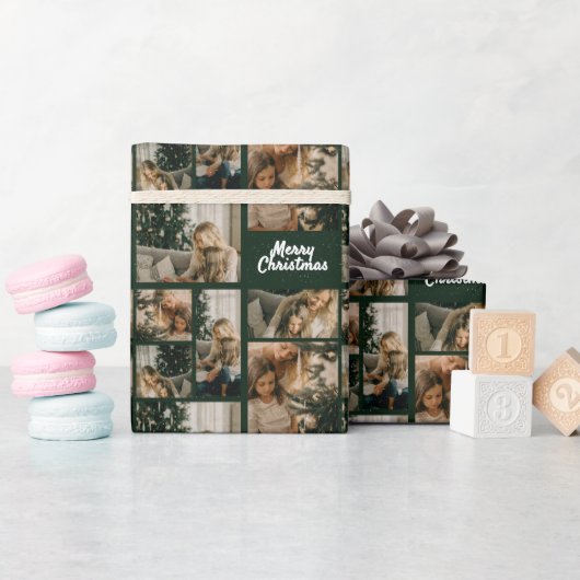 Elegant Merry Christmas Collage Green Geschenkpapier (Babyparty)