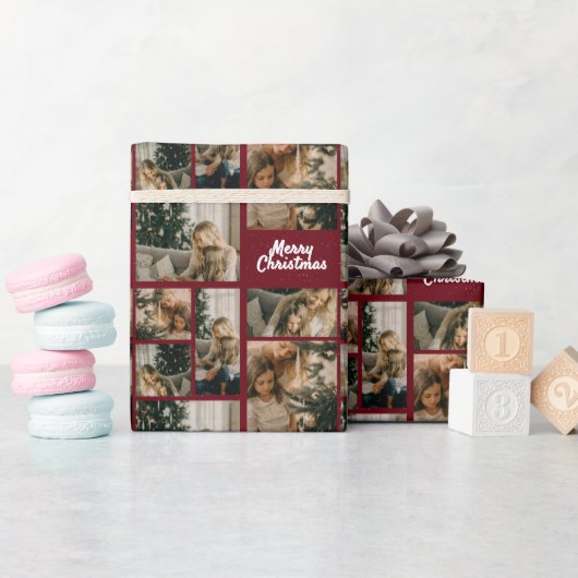 Elegant Merry Christmas Collage Red Geschenkpapier (Babyparty)