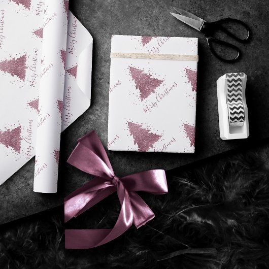 Elegant Merry Christmas | Dusty Mauve Pink Tree Geschenkpapier
