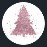 Elegant Merry Christmas | Dusty Mauve Pink Tree Runder Aufkleber<br><div class="desc">Das ist die Jahreszeit zum Unterhalten! Kokett schimmernde, staubige Lila und luxuriös gepresste Rose Rosa Palette abstrakter Baum und handgeschriebene "Frohe Weihnachten" Drehbuchfeier, Hosting und Geschenkartikelsammlung. Dieses lustige festliche Design verfügt über einen funkelnd whimsikalen Weihnachtsbaum mit einem frisch lackierten Spritzer, der mit Imitaten aus metallischem Glitzer und der Schriftzypografie ergänzt...</div>