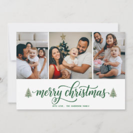Elegant Merry Christmas Family 3 Photos Flat Card Feiertagskarte