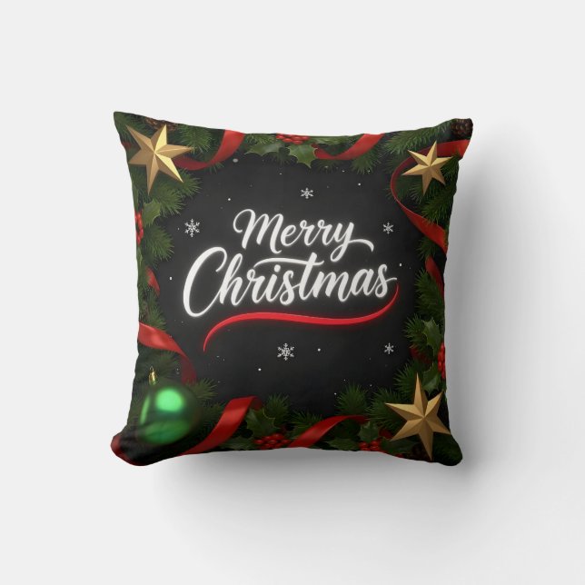 Elegant Merry Christmas Festive Throw Pillow Kissen (Vorderseite)