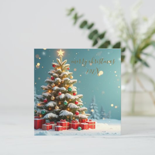 Elegant Merry Christmas Flat Card | Minimal Gold Karte (Stehend Vorderseite)