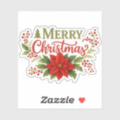 Elegant Merry Christmas Floral Sticker (Blatt)