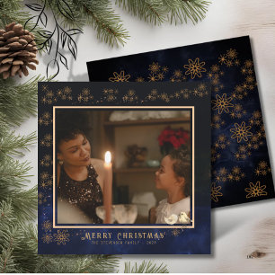 Elegant Merry Christmas Foto Navy Blue Feiertagskarte
