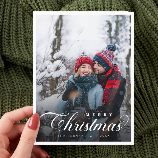 Elegant Merry Christmas Foto Script Simple Postkarte