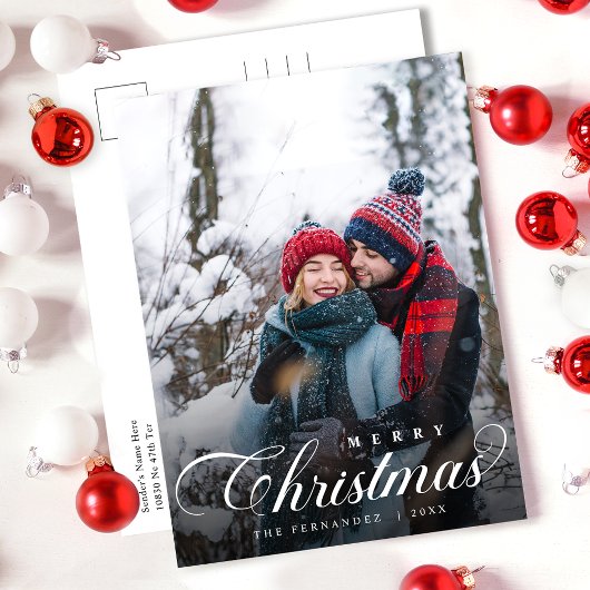 Elegant Merry Christmas Foto Script Simple Postkarte