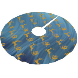 Elegant Merry Christmas Gold santa Deer xmas Patt Polyester Weihnachtsbaumdecke