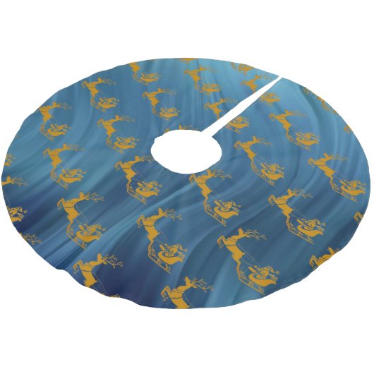 Elegant Merry Christmas Gold santa Deer xmas Patt Polyester Weihnachtsbaumdecke (Schrägansicht)