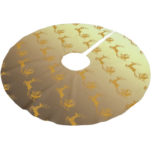 Elegant Merry Christmas Gold santa Deer xmas Patt Polyester Weihnachtsbaumdecke (Schrägansicht)