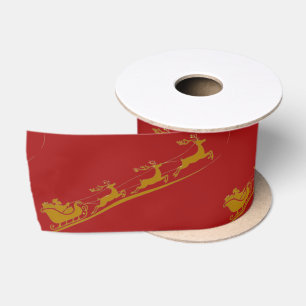 Elegant Merry Christmas Gold santa Sled Weihnachte Satinband