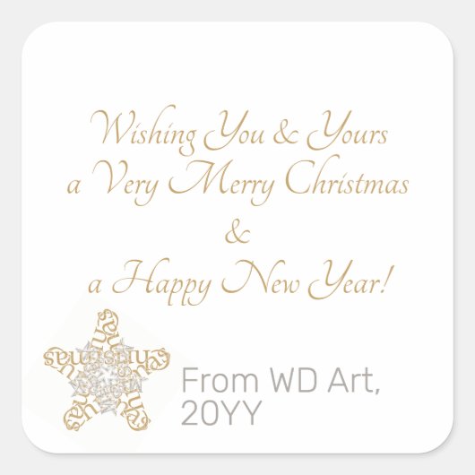 Elegant Merry Christmas Gold, Silberkalligraphie Quadratischer Aufkleber (Vorderseite)