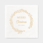 Elegant Merry Christmas Holly Wreath Servietten Mit Folie (Vorderseite)