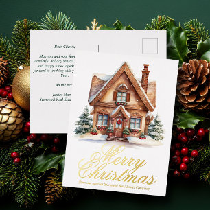 Elegant Merry Christmas House Custom Company Gold Folien Feiertagspostkarte