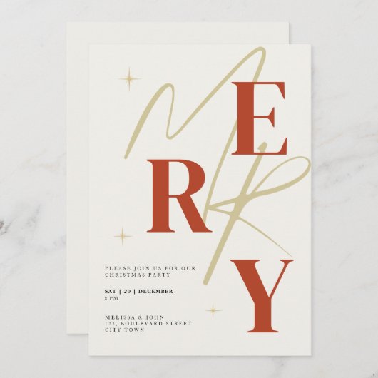 Elegant Merry Christmas Invitation Typography Einladung (Vorne/Hinten)
