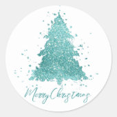 Elegant Merry Christmas | Luxe Aqua Mint Custom Runder Aufkleber (Vorderseite)