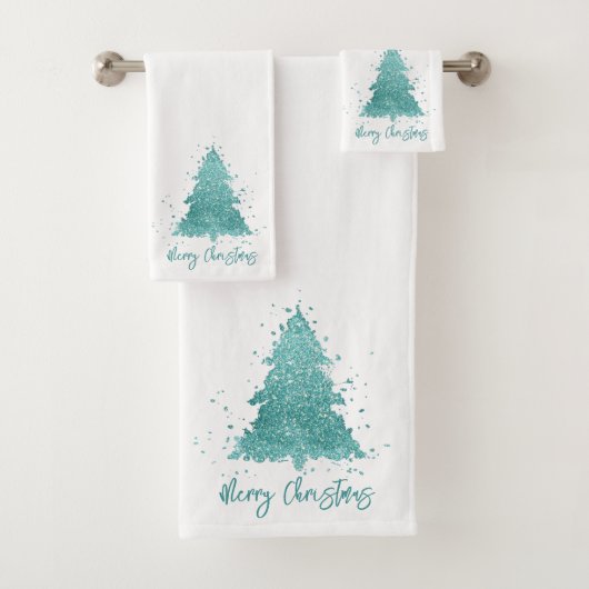 Elegant Merry Christmas | Luxe Aqua Mint Spritzer Badhandtuch Set (Insitu)