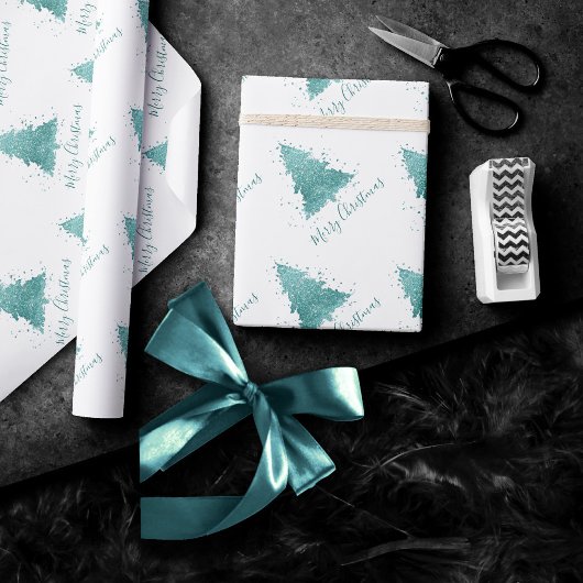 Elegant Merry Christmas | Luxe Aqua Mint Spritzer Geschenkpapier