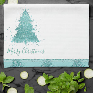 Elegant Merry Christmas   Luxe Aqua Mint Spritzer Geschirrtuch