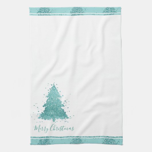 Elegant Merry Christmas | Luxe Aqua Mint Spritzer Geschirrtuch (Vertikal)
