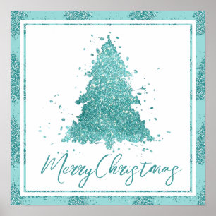 Elegant Merry Christmas   Luxe Aqua Mint Spritzer Poster