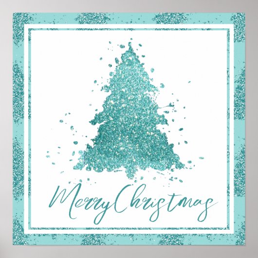 Elegant Merry Christmas | Luxe Aqua Mint Spritzer Poster (Vorne)