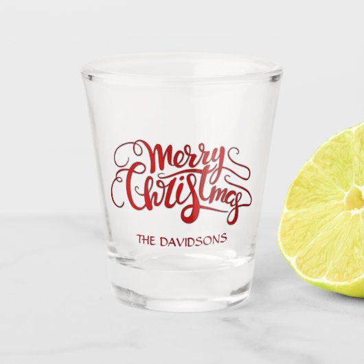 Elegant MERRY CHRISTMAS Moderne Typografie Monogra Schnapsglas (Vorderseite)