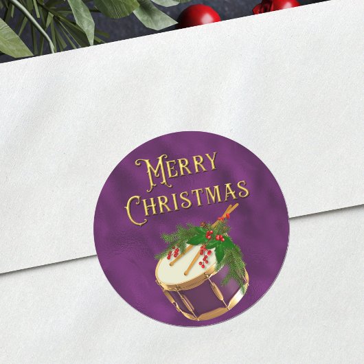 Elegant Merry Christmas Music Drum Purple Runder Aufkleber