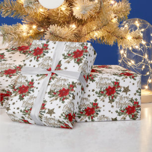 Elegant Merry Christmas poinsettias Geschenkpapier