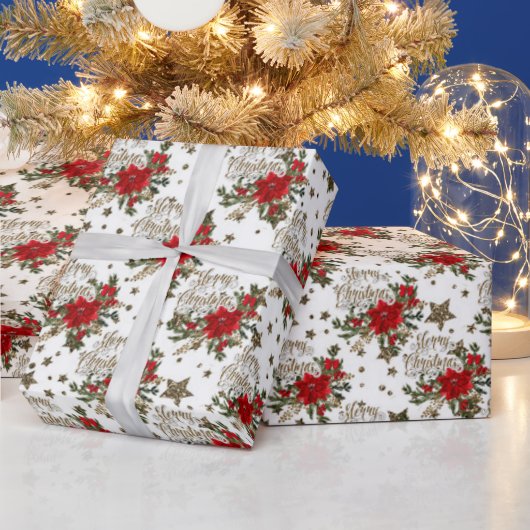 Elegant Merry Christmas poinsettias Geschenkpapier (Feiertage)