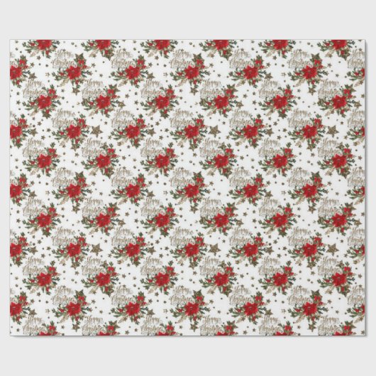 Elegant Merry Christmas poinsettias Geschenkpapier (Flach)