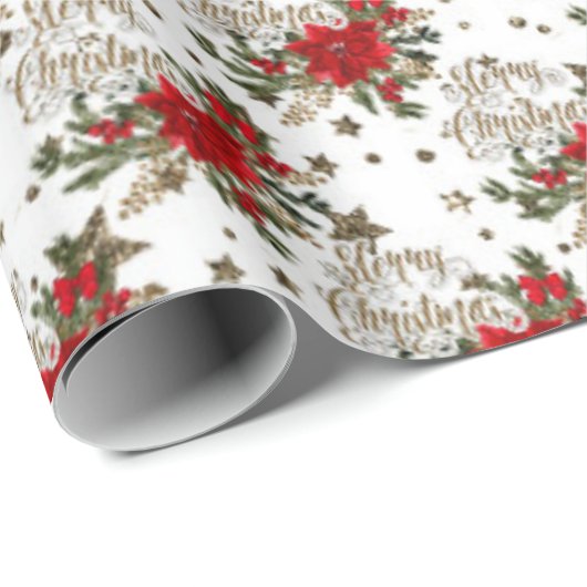 Elegant Merry Christmas poinsettias Geschenkpapier (Rolleneckpunkt)