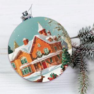 Elegant Merry Christmas Postcard Keramik Ornament
