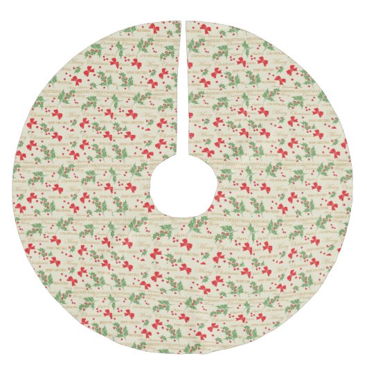 Elegant Merry Christmas Red and Green Holly Berry Polyester Weihnachtsbaumdecke (Vorderseite)
