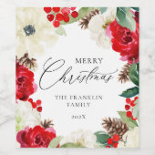 Elegant Merry Christmas Red Floral Weinetikett (Einzelnes Label)