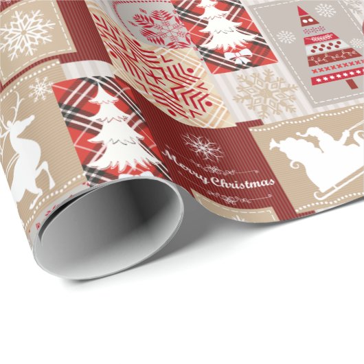 Elegant Merry Christmas Red Gold Collage Geschenkpapier (Rolleneckpunkt)