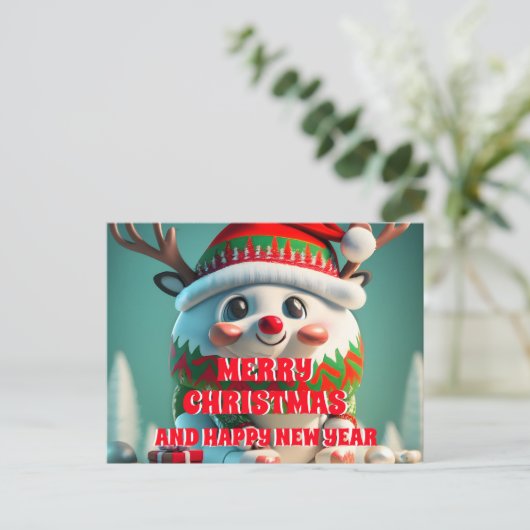 Elegant Merry Christmas Reindeer Holiday Postkarte (Stehend Vorderseite)
