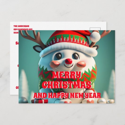 Elegant Merry Christmas Reindeer Holiday Postkarte (Vorne/Hinten)