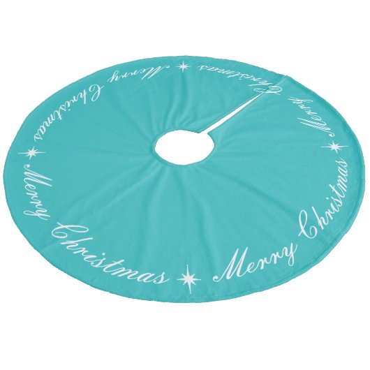 Elegant Merry Christmas Robins Egg Turquoise Fleece Weihnachtsbaumdecke (Schrägansicht)