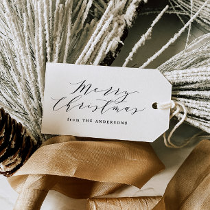 Elegant Merry Christmas Script Blue Kariert Holida Geschenkanhänger