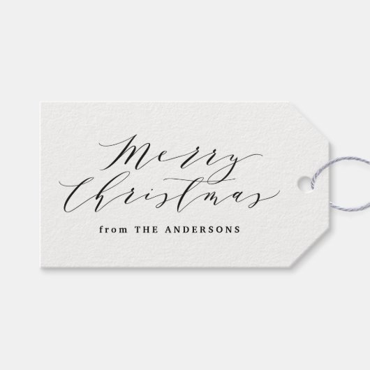 Elegant Merry Christmas Script Blue Kariert Holida Geschenkanhänger (Vorderseite (Horizontal))
