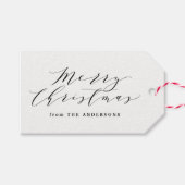 Elegant Merry Christmas Script Gray Kariert Holida Geschenkanhänger (Vorderseite (Horizontal))