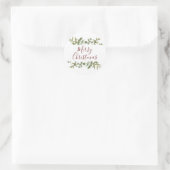 Elegant Merry Christmas Script Greenery Runder Aufkleber (Tasche)