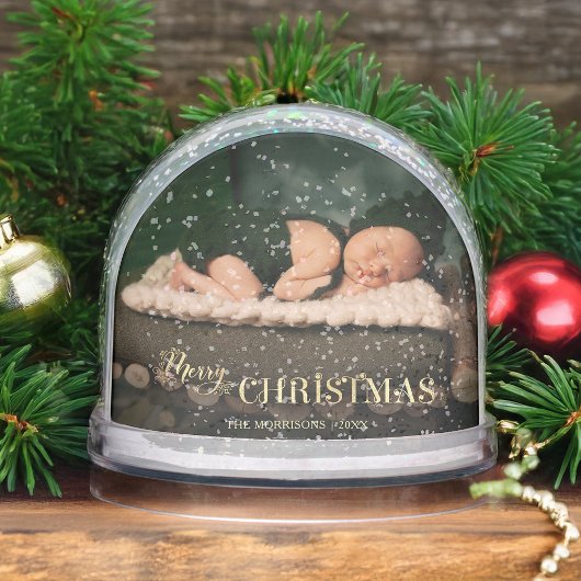 Elegant Merry Christmas Script Photo Snow Globe Schneekugeln