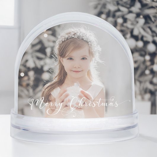 Elegant Merry Christmas Script Photo Snow Globe Schneekugeln
