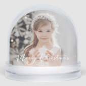 Elegant Merry Christmas Script Photo Snow Globe Schneekugeln (Vorderseite)