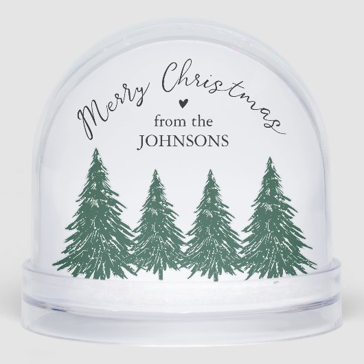 Elegant Merry Christmas Script Pine Trees Schneekugeln (Vorderseite)