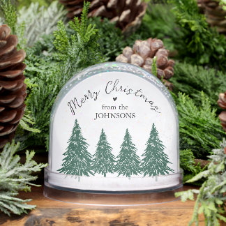 Elegant Merry Christmas Script Pine Trees Schneekugeln