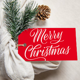 Elegant Merry Christmas Script Red Holiday Geschenkanhänger